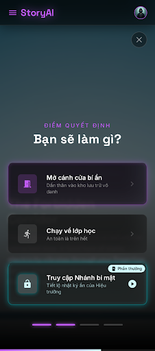 Màn hình lựa chọn trong StoryAI